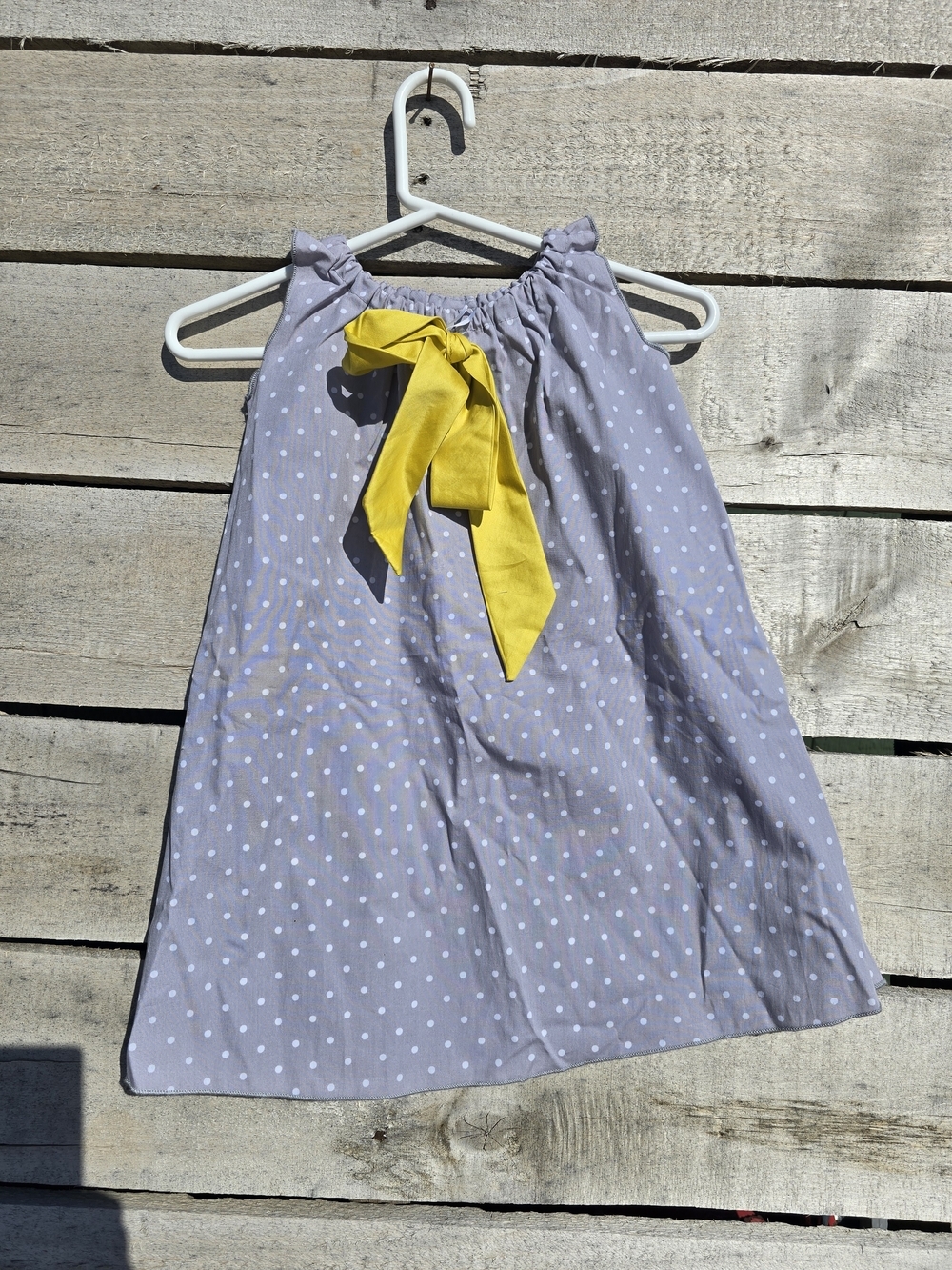 Girls' Gray Polka Dot Sundress with Yellow Bow Designer Brand